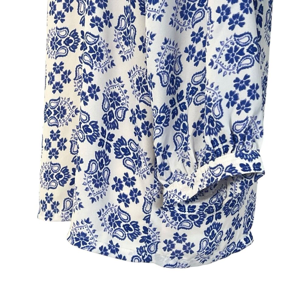 Loft Women’s Blouse Square Neck Small Blue White Floral Semi sheer - Picture 8 of 13